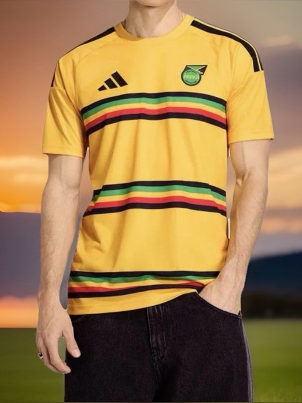 Adidas Men’s Jamaica Football X Bob Marley Fan Jersey Slim Fit XL, 2XL Yellow